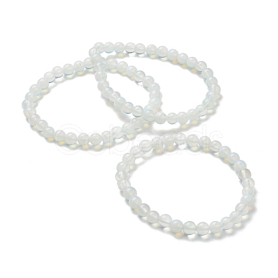 Opalite Beaded Stretch Bracelets BJEW-A117-B-07-1