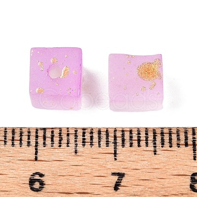 Frosted Glass Beads with Golden Glitter Powder DGLA-NH001-6mm-01I-1