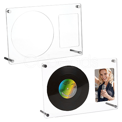 2Pcs Desktop Acrylic Vinyl Record Storage Holder Rack ODIS-FG0002-11-1