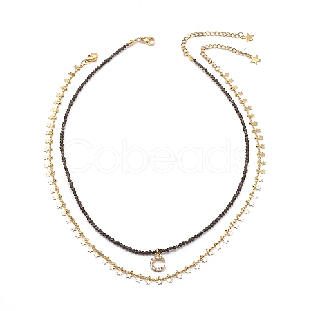 2Pcs 2 Style 304 Stainless Steel Moon & Star Pendant Necklaces Set NJEW-JN04030-1