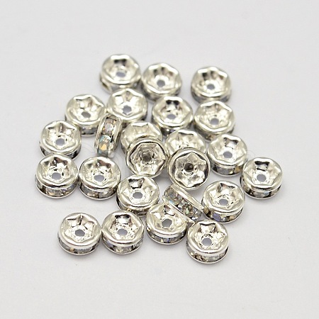 Rack Plating Rondelle Brass Grade A Rhinestone Spacer Beads RB-D301-09S-1