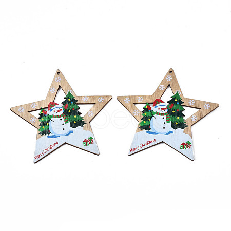 Christmas Theme Single-Sided Printed Wood Big Pendants WOOD-N005-63-1