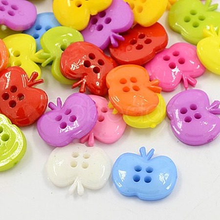 Mixed Color 4-Hole Apple Acrylic Buttons for Clothes Accessories Crafts X-BUTT-E038-M-1