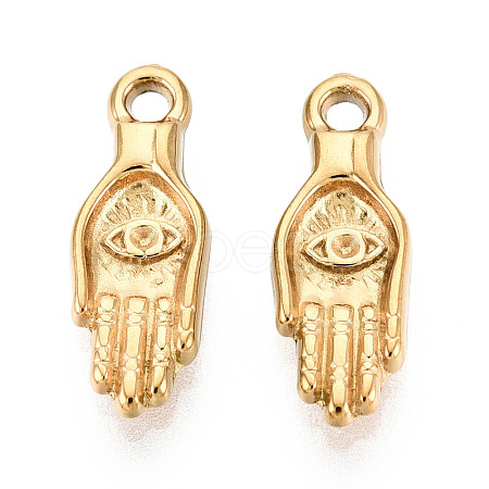 304 Stainless Steel Hamsa Hand with Eye Charms STAS-T072-47G-1