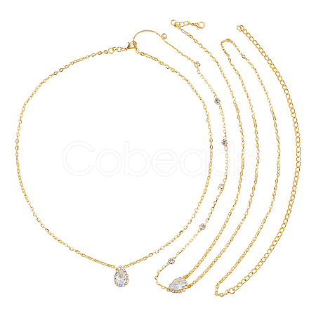 1Pc Clear Cubic Zirconia Teardrop Backdrop Necklace Body Chain NJEW-FG0001-02G-1