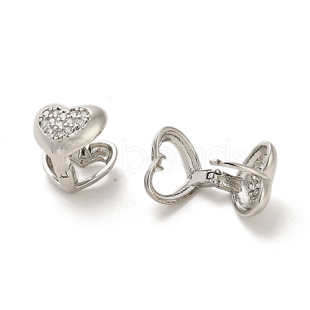 Heart Rack Plating Brass Micro Pave Clear Cubic Zirconia Hoop Earrings EJEW-M240-01P-1