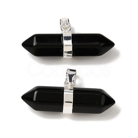 Natural Obsidian Double Terminal Pointed Pendants G-NH0001-15P-06-1