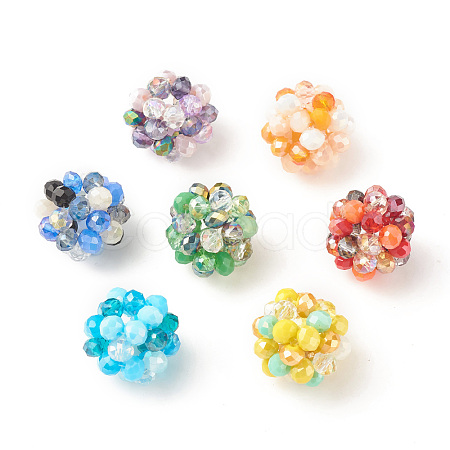 7Pcs 7 Colors Electroplated Glass Woven Beads EGLA-JF-6MM-M01-1