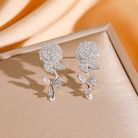 Valentine's Day 304 Stainless Steel & Clear Cubic Zirconia Stud Earrings WGA5FB3-04-1
