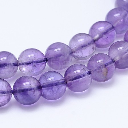 Natural Amethyst Round Bead Strands G-M212-10mm-01A-1
