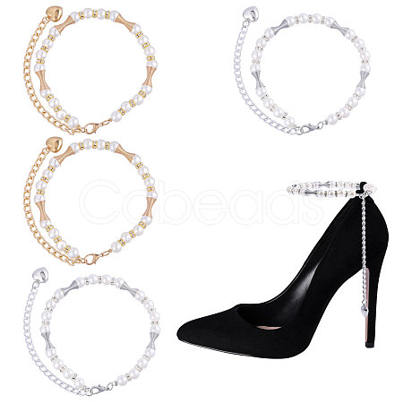 4Pcs 2 Colors Iron & Crystal Rhinestone & Resin Pearl Shoelace Bands FIND-GL0002-23-1
