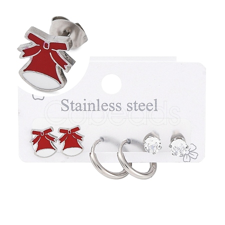 3 Pairs 3 Styles Christmas 304 Stainless Steel Hoop & Studs Earrings Set for Women EJEW-K279-12G-P-1