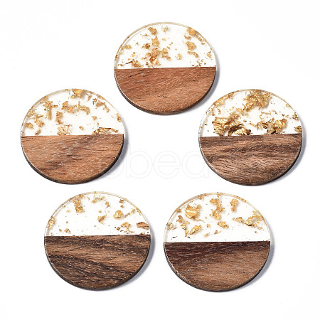 Transparent Resin & Walnut Wood Pendants RESI-T023-10-A01-1