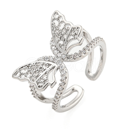 304 Stainless Steel Cubic Zirconia Open Cuff Ring for Women RJEW-S406-05P-01-1
