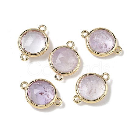 Brass Pave Natural Amethyts Faceted Flat Round Connector Charms G-U028-04G-09-1