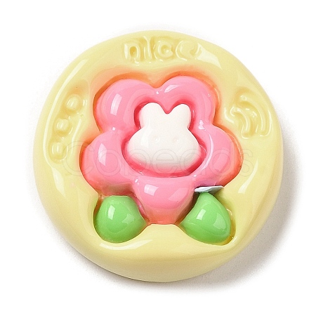 Opaque Flower Resin Cabochons RESI-C035-01D-1