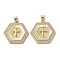 Brass Micro Pave Cubic Zirconia Pendants, with Shell, Hexagon with Cross, Real 18K Gold Plated, 24x24x4mm, Hole: 4x3.5mm