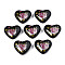 Flower Printed Opaque Acrylic Heart Beads, Black, 16x19x8mm, Hole: 2mm