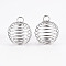 Iron Wire Pendants, Spiral Bead Cage Pendants, Round, Silver, 15~16x14mm, Hole: 4~5mm