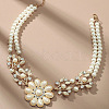 Alloy Crystal Rhinestone Flower Pendant Round Imitation Pearl Double Layer Necklaces for Women FS-WG4730C-01-4