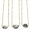 Natural Abalone Shell/Paua Shell Nuggets Pendant 304 Stainless Steel Satellite Chain Necklaces for Women NJEW-JN06092-2