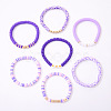 7Pcs Heart Pattern Polymer Clay & Plastic Pearl & CCB Plastic Beaded Stretch Bracelet Set for Women FS-WG634BB-01-4