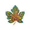 Autumn Maple Leaf Light Gold Alloy Rhinestone Brooch Pins PW-WG57699-04-1