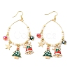 Brass Glass Christmas Tree Dangle Earrings EJEW-TA00666-1