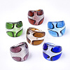 Handmade Silver Foil Lampwork Wide Band Rings RJEW-Q150-M11-B-1-2