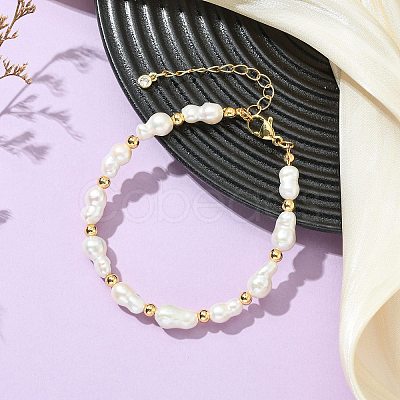 Natural Baroque Keshi Pearl & Brass Beaded Bracelets for Women BJEW-JB13957-1