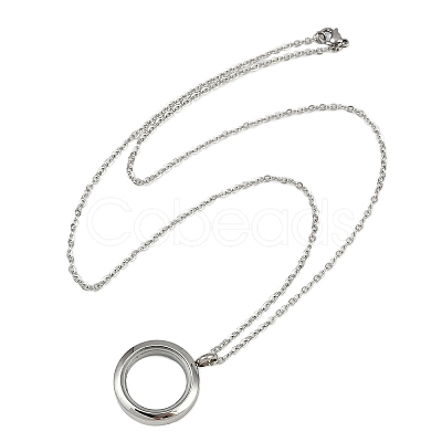 304 Stainless Steel Visible Flat Round Locket Pendant Pet Urn Ashes Necklaces LS-NJEW-S455-08P-1