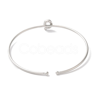 Rack Plating Brass Micro Pave Clear Cubic Zirconia Letter Open Cuff Bangles BJEW-A018-01P-Q-1