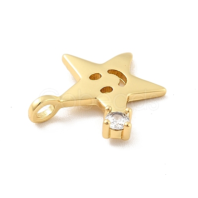 Star with Smiling Face Brass Micro Pave Clear Cubic Zirconia Pendants KK-G425-09G-1