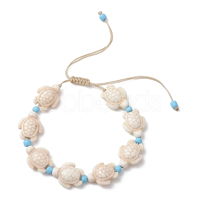 Adjustable Synthetic Turquoise Sea Turtle Beads Braided Bead Bracelets for Women BJEW-JB13584-1