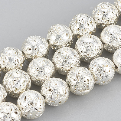 Electroplated Natural Lava Rock Beads Strands G-T061-55E-10mm-1