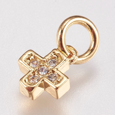 Brass Micro Pave Cubic Zirconia Tiny Cross Charms ZIRC-E147-61G-1