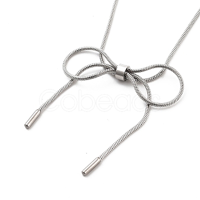304 Stainless Steel Round Snake Chain Bowknot Pendant Necklaces for Women NJEW-Z050-01P-01-1