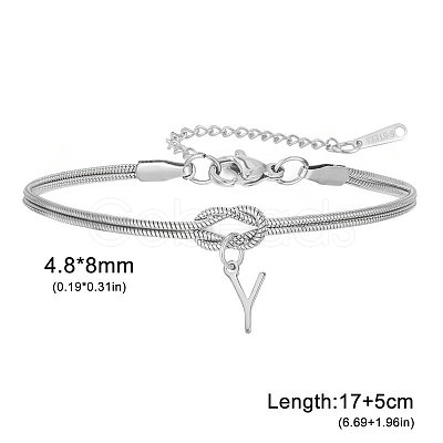 304 Stainless Steel Initial Charm Bracelets FS-WGD8E41-03-1