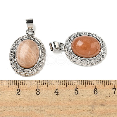 Natural Sunstone Oval Pendants G-B079-02P-03-1