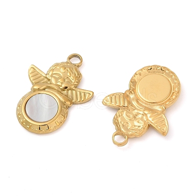 304 Stainless Steel Natural White Shell Pendants STAS-L288-01G-02-1