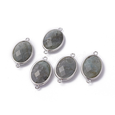 Platinum Tone Brass Natural Labradorite Links connectors G-F339-B12-1