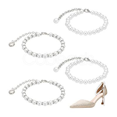 2 Pairs 2 Styles Women's Detachable ABS Plastic Imitation Pearl Beaded Shoe Laces for High Heels DIY-PH0022-88A-1