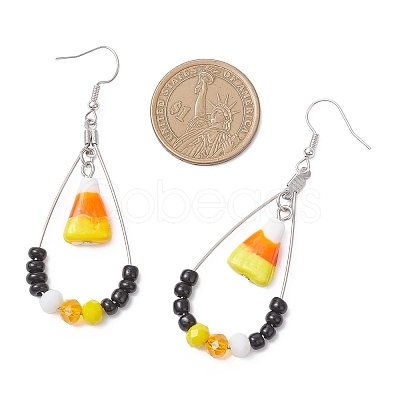 Corn Brass Glass Dangle Earrings EJEW-JE06660-1