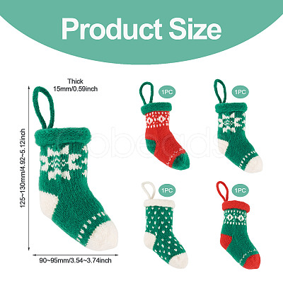 4Pcs 4 Styles Christmas Polyester Socks Pendant Decorations AJEW-TA0003-29A-1