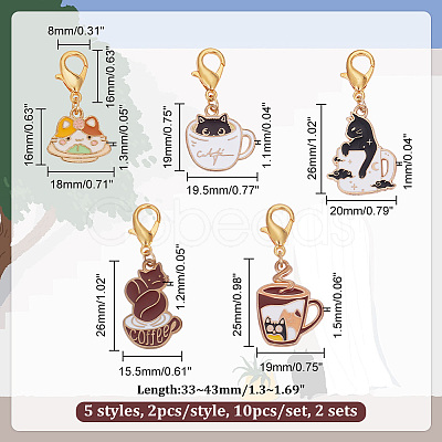 Cat & Coffee Cup Stitch Markers HJEW-AB00269-1