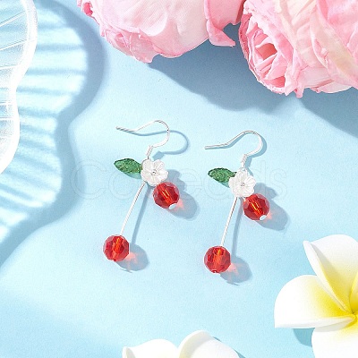 Glass Beads Cherry Dangle Earrings EJEW-JE06640-02-1