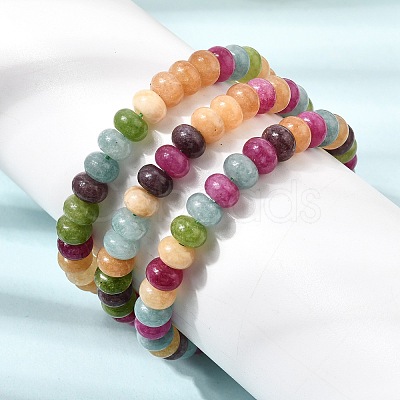 Dyed Natural White Jade Rainbow Rondelle Beaded Stretch Bracelets for Women GG-CBA3F02-04-1