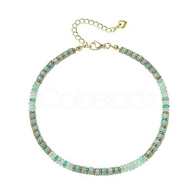Bohemian Style Natural Chrysoprase & Brass Rondelle Disc Heishi Beaded Anklets FS-WG8FF45-07-1