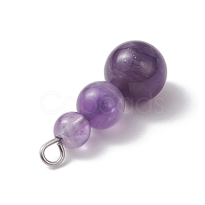 Natural Amethyst Round Beaded Pendants PALLOY-JF02867-10-1