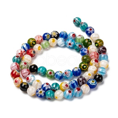 Round Handmade Millefiori Glass Beads Strands LK-R004-81-1